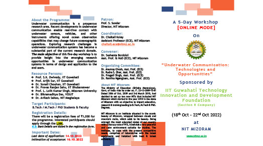 A 5-Day Workshop on 'Underwater Communication: Technologies and Opportunities' [ONLINE] sponsored by IIT Guwahati Technology Innovation and Development Foundation